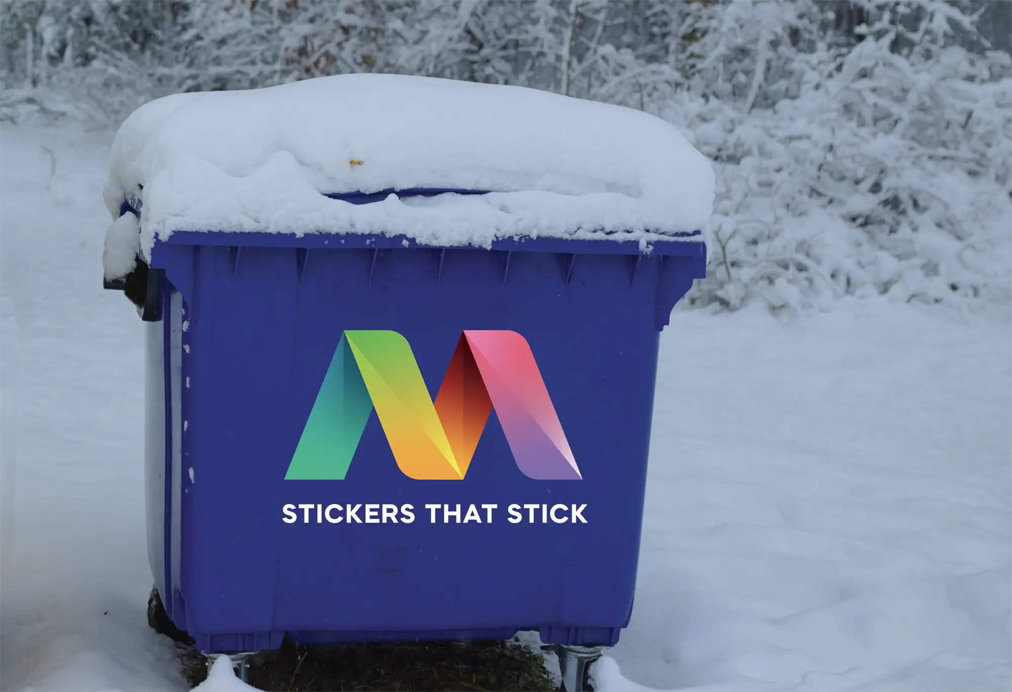 Cold-weather adhesives and bin stickers in the snow